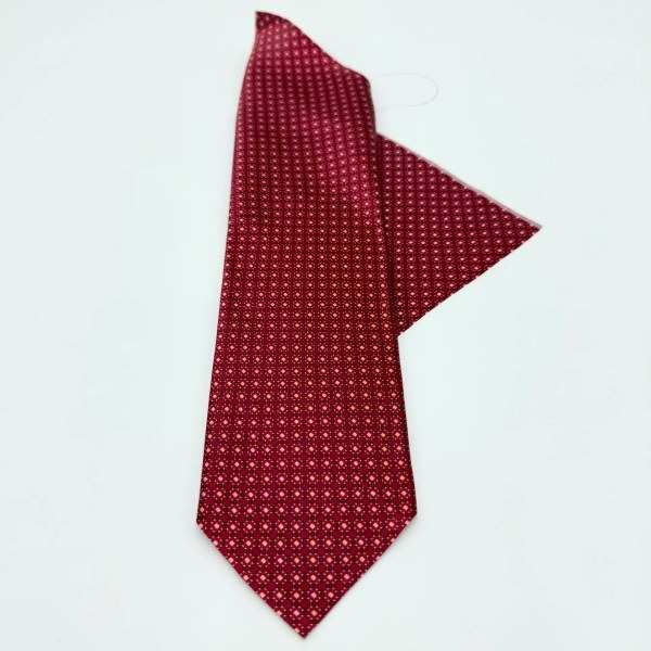 Cravate en soie rouge à micro-motif, avec sa pochette assortie