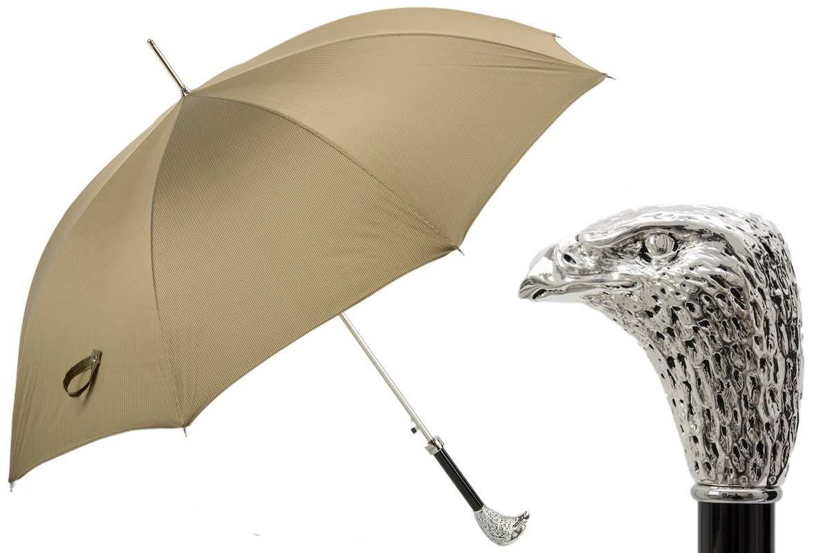 Parapluie Pasotti sable à poignée tête d'aigle argentée