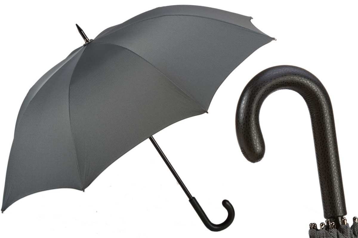 Parapluie Pasotti anthracite à chevrons et crosse noire