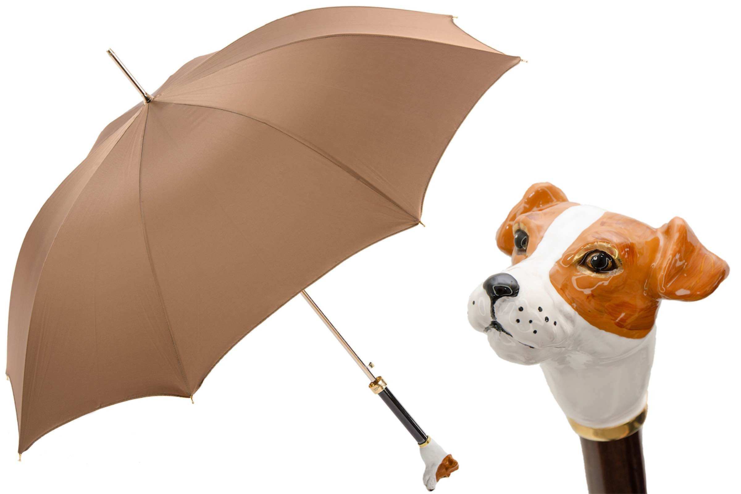Parapluie Pasotti sable à poignée tête de Jack Russell peinte