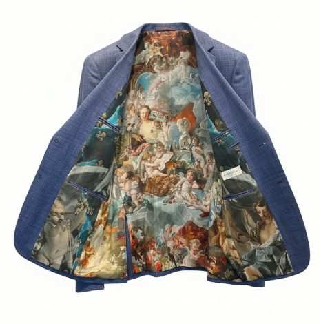 La veste ouverte : doublure imprimée d'une fresque baroque